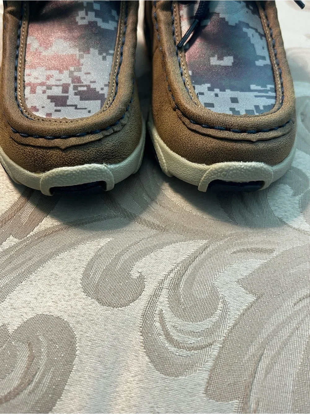 Twister Caleb Boys 11 Faux Brown Suede Blue Camo Light Up High Top Shoes Weatern
